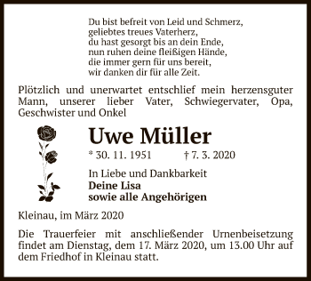 Traueranzeige von Uwe Müller von Uelzen