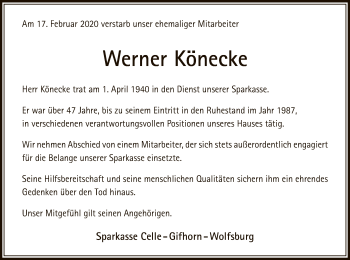 Traueranzeige von Werner Könecke von Uelzen