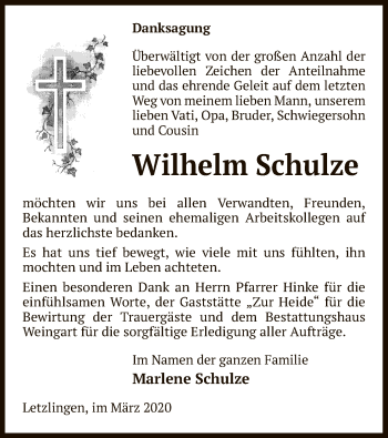 Traueranzeige von Wilhelm Schulze von Uelzen