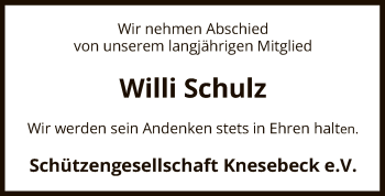 Traueranzeige von Willi Schulz von Uelzen
