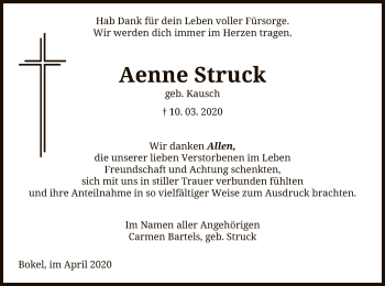 Traueranzeige von Aenne Struck von Uelzen