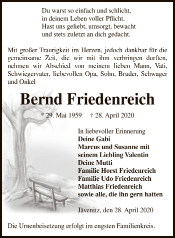 Traueranzeige von Bernd Friedenreich von UEL