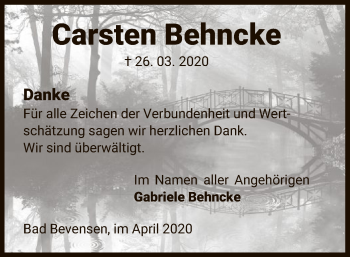Traueranzeige von Carsten Behncke von Uelzen