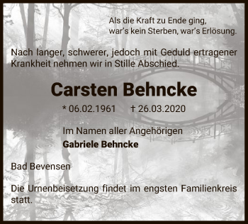 Traueranzeige von Carsten Behncke von Uelzen