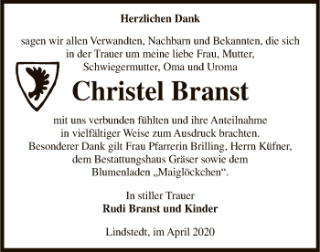 Traueranzeige von Christel Branst von Uelzen