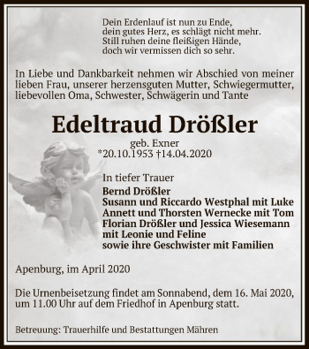 Traueranzeige von Edeltraud Drößler von Uelzen