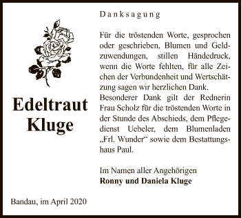 Traueranzeige von Edeltraut Kluge von Uelzen