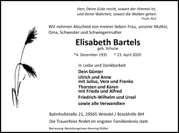 Traueranzeige von Elisabeth Bartels von UEL