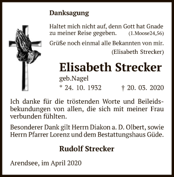 Traueranzeige von Elisabeth Strecker von Uelzen