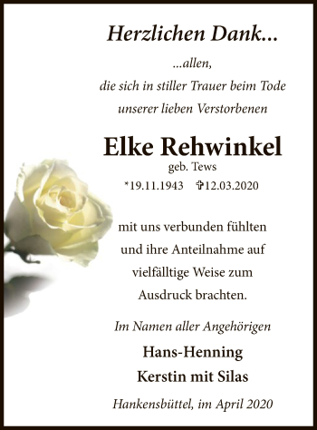 Traueranzeige von Elke Rehwinkel von UEL