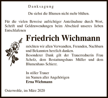 Traueranzeige von Friedrich Wichmann von Uelzen