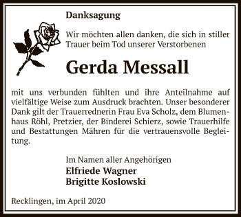 Traueranzeige von Gerda Messall von Uelzen