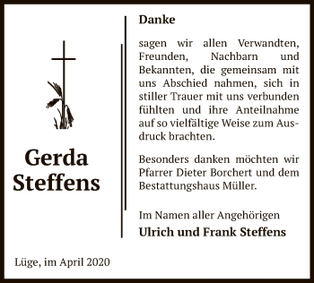 Traueranzeige von Gerda Steffens von Uelzen