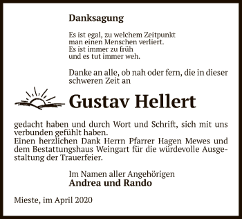 Traueranzeige von Gustav Hellert von Uelzen