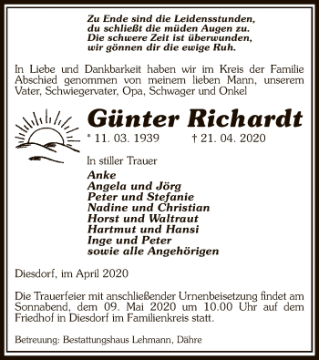 Traueranzeige von Günter Richardt von UEL