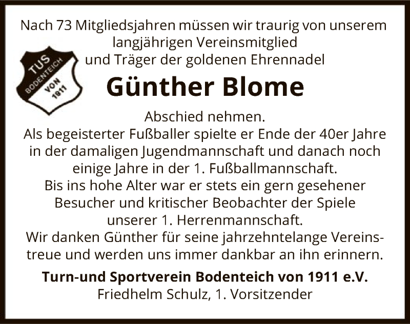  Traueranzeige für Günther Blome vom 11.04.2020 aus Uelzen