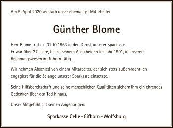 Traueranzeige von Günther Blome von UEL
