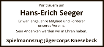 Traueranzeige von Hans-Erich  Seeger von Uelzen