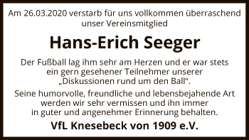 Traueranzeige von Hans-Erich  Seeger von Uelzen