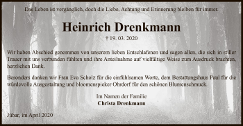 Traueranzeige von Heinrich Drenkmann von Uelzen