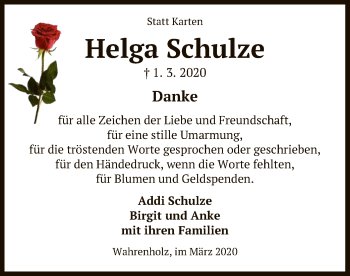 Traueranzeige von Helga Schulze von Uelzen