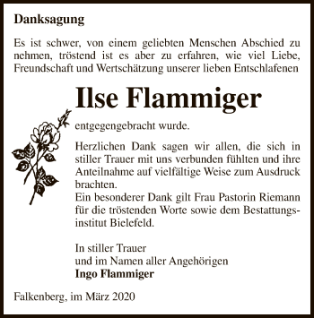 Traueranzeige von Ilse Flammiger von Uelzen