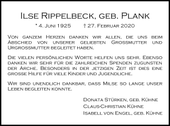 Traueranzeige von Ilse Rippelbeck von UEL
