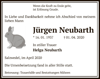 Traueranzeige von Jürgen Neubarth von Uelzen