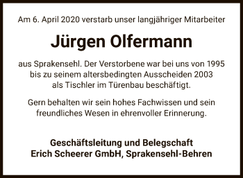 Traueranzeige von Jürgen Olfermann von Uelzen