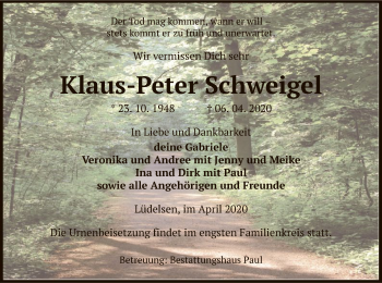 Traueranzeige von Klaus-Peter Schweigel von Uelzen