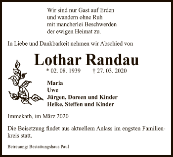 Traueranzeige von Lothar Randau von Uelzen