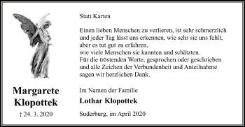 Traueranzeige von Margarete Klopottek von Uelzen