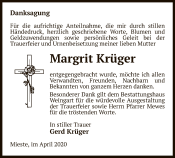 Traueranzeige von Margrit Krüger von Uelzen