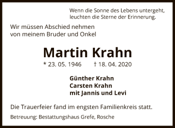 Traueranzeige von Martin Krahn von UEL