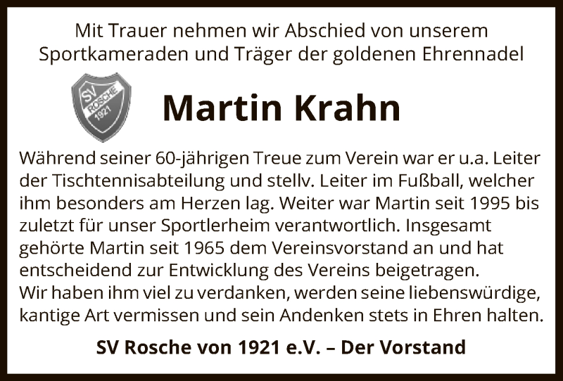  Traueranzeige für Martin Krahn vom 24.04.2020 aus UEL