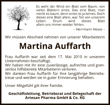 Traueranzeige von Martina auffarth von UEL