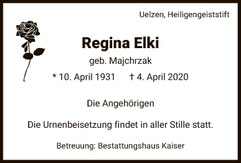 Traueranzeige von Regina Elki von Uelzen