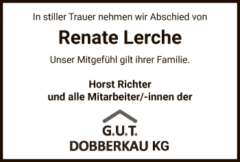 Traueranzeige von Renate Lerche von Uelzen