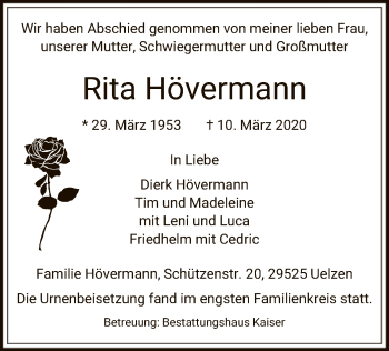 Traueranzeige von Rita Hövermann von Uelzen