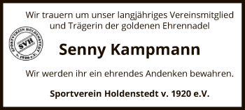 Traueranzeige von Senny Kampmann von Uelzen