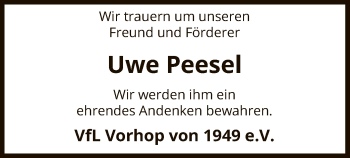 Traueranzeige von Uwe Peesel von UEL