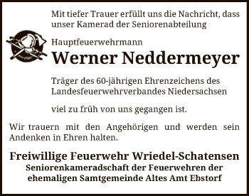 Traueranzeige von Werner Neddermeyer von Uelzen