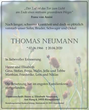 Traueranzeige von Thomas Neumann 