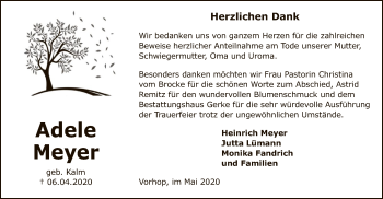 Traueranzeige von Adele Meyer von UEL