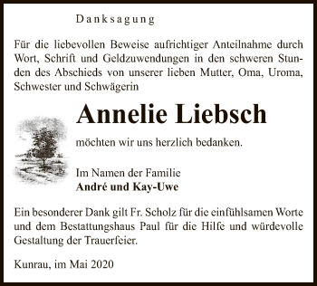 Traueranzeige von Annelie Liebsch von UEL