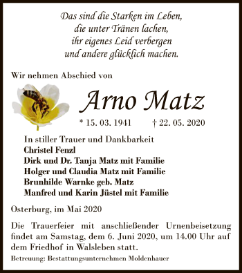 Traueranzeige von Arno Matz von UEL