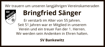 Traueranzeige von Bringfried Sänger von UEL