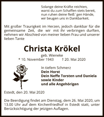 Traueranzeige von Christa Krökel von UEL