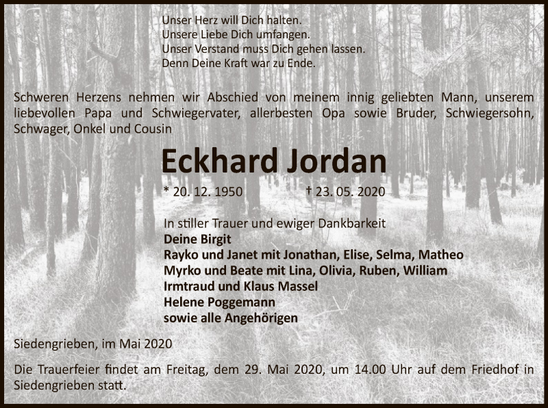  Traueranzeige für Eckhard Jordan vom 26.05.2020 aus UEL
