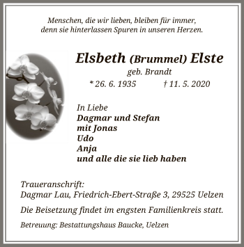 Traueranzeige von Elsbeth Elste von UEL